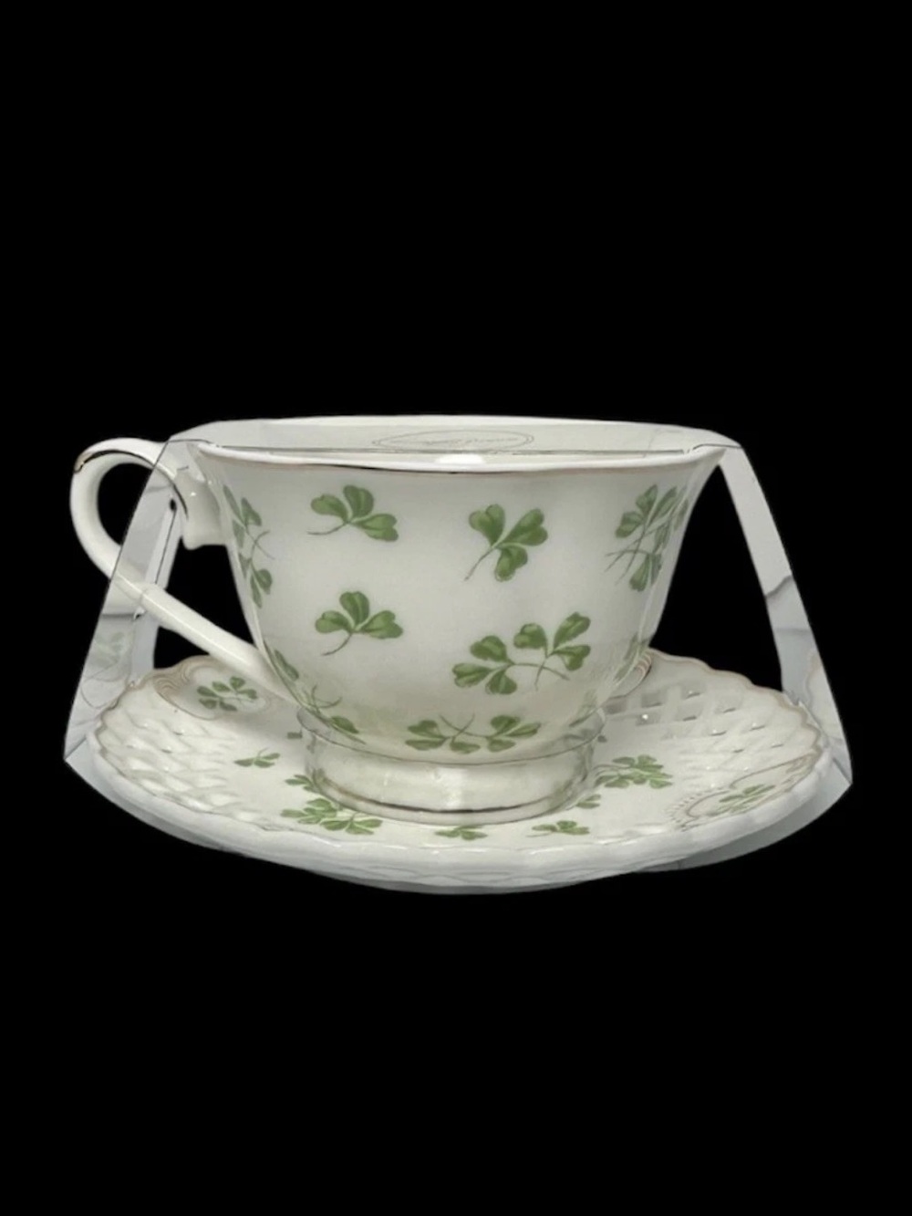 Grace Teaware Irish Shamrock Porcelain Tea Cup and Saucer Set New